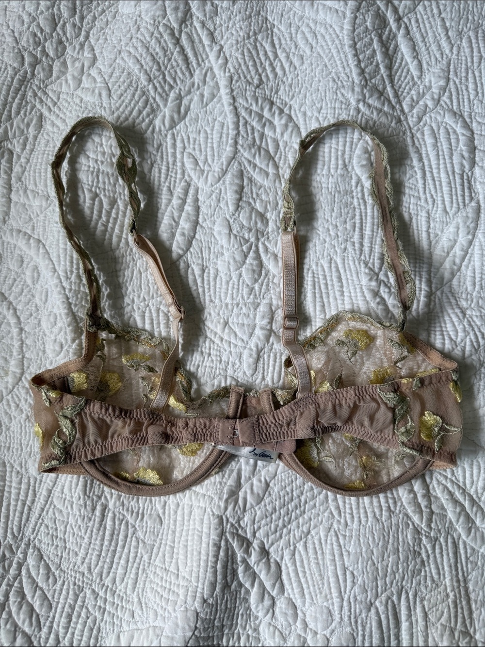 Parisa Nude Lace Bra & panty lingerie set with yellow embroider flowers nwt - Picture 6 of 16